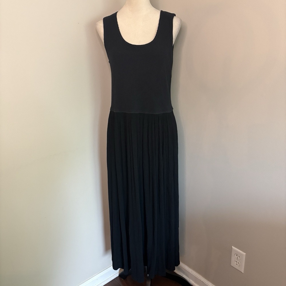 VTG Barbara Lesser Black Maxi Dress 90s Gothic Cottage Core Minimalist Large LP